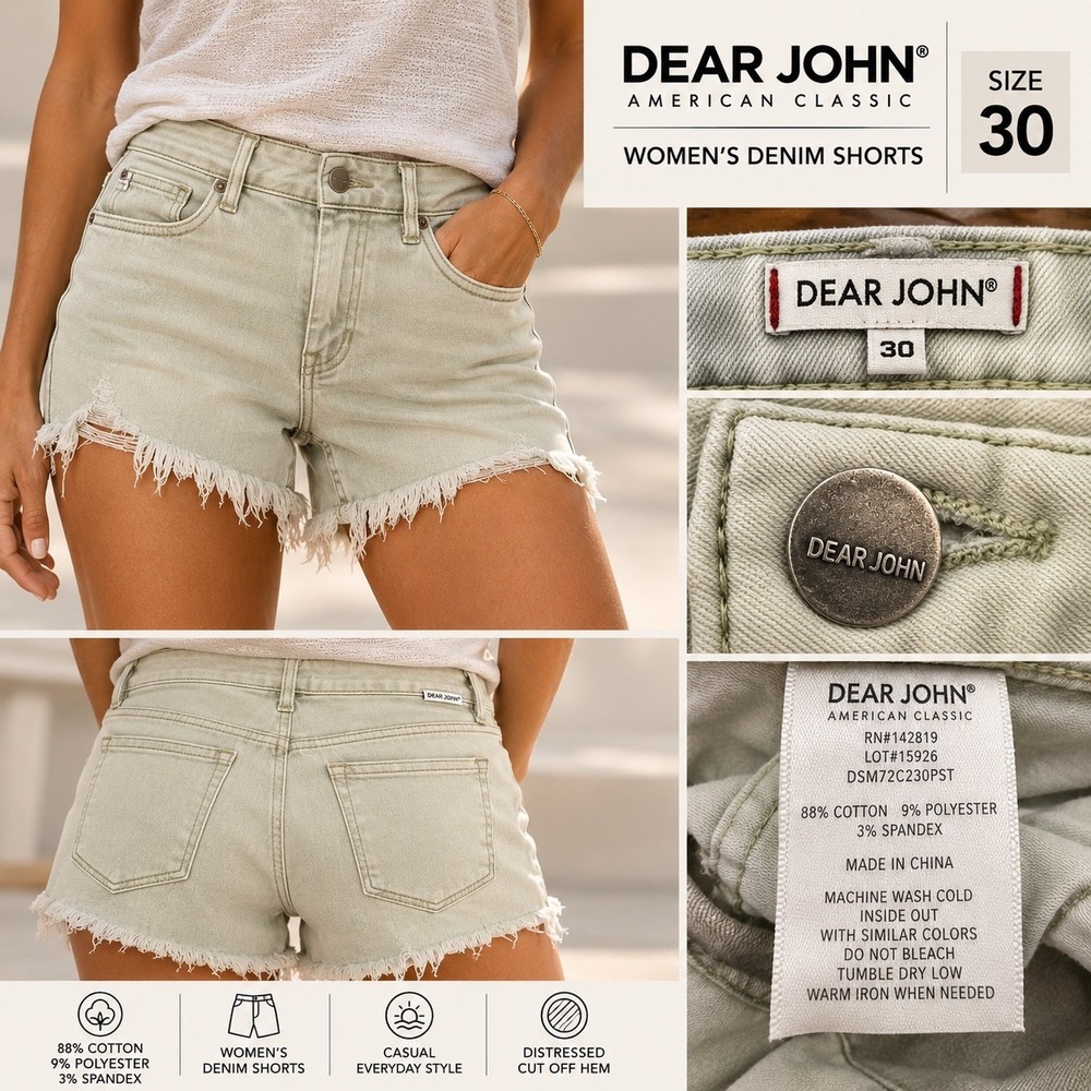 Dear John American Classic Distressed Cut Off Denim Shorts Size 30